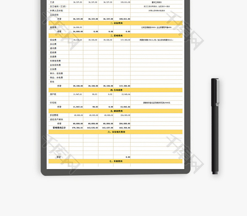 公司季度预算表Excel模板