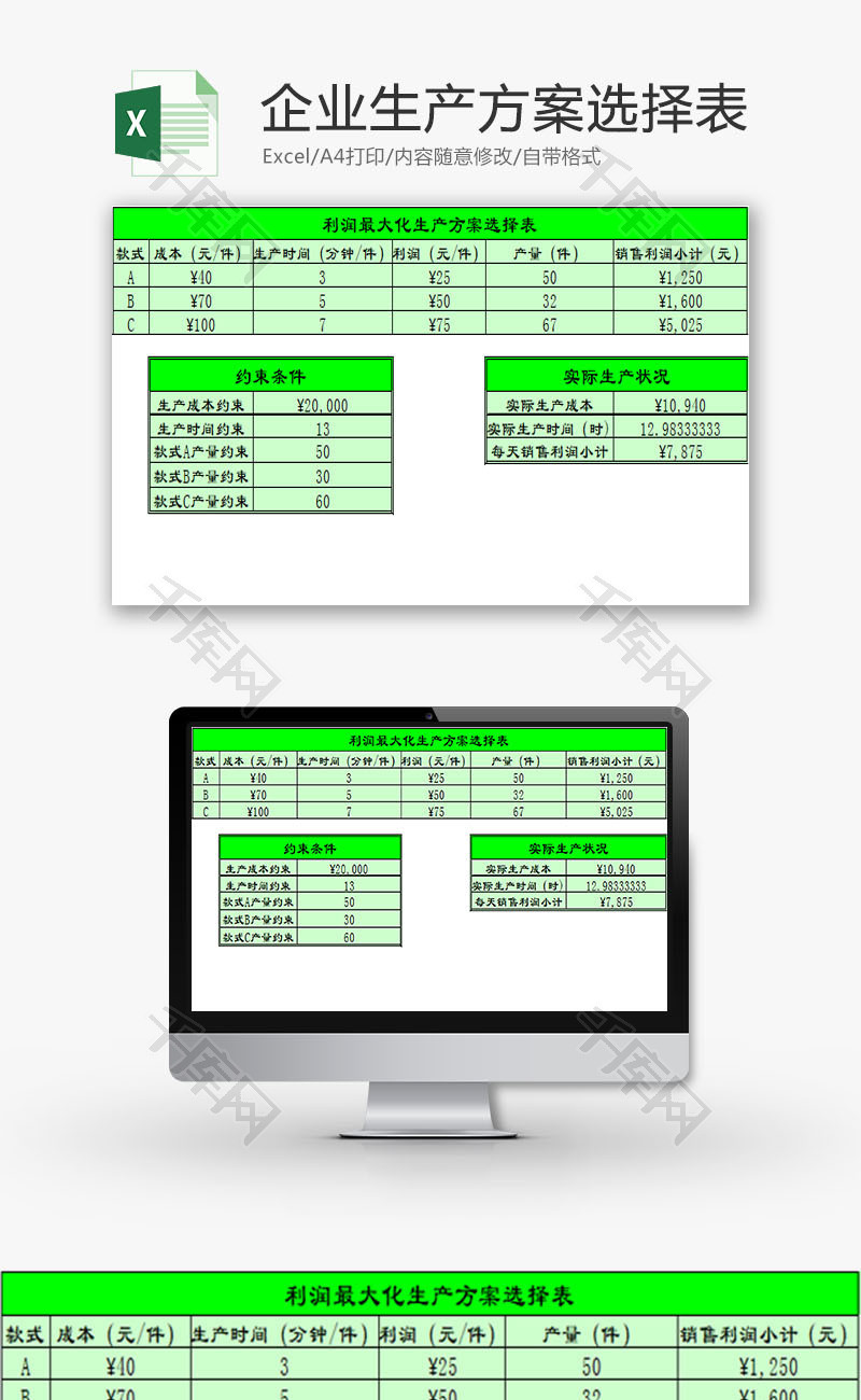 日常办公企业生产方案选择表Excel模板