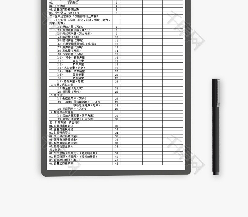 企业财务会计月报附列指标表Excel模板