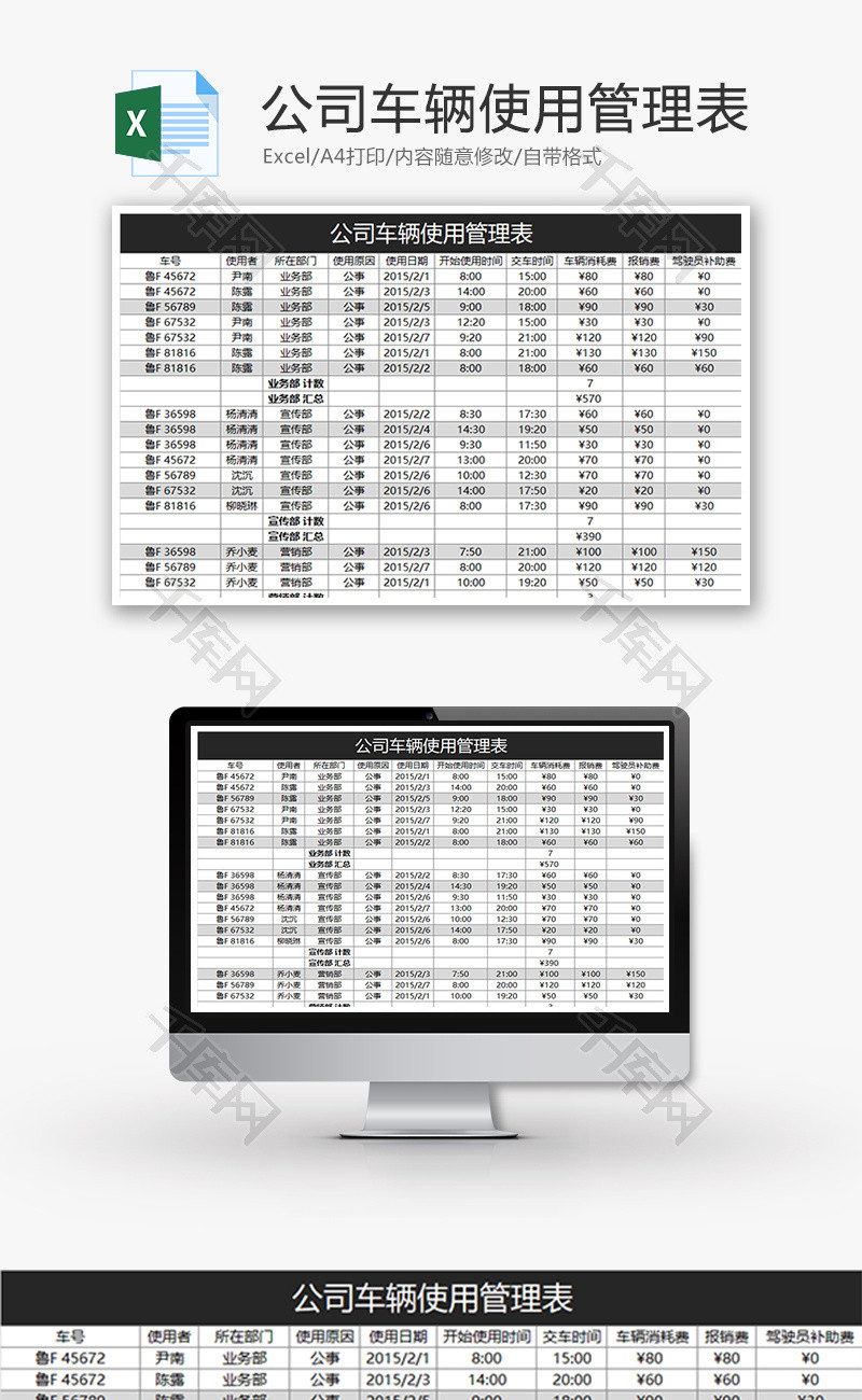 公司车辆使用管理表Excel模板