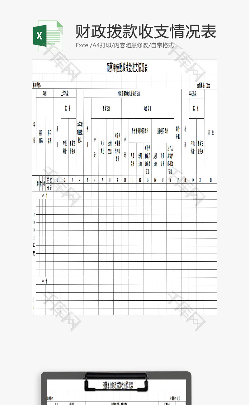 预算单位财政收支情况表EXCEL模板