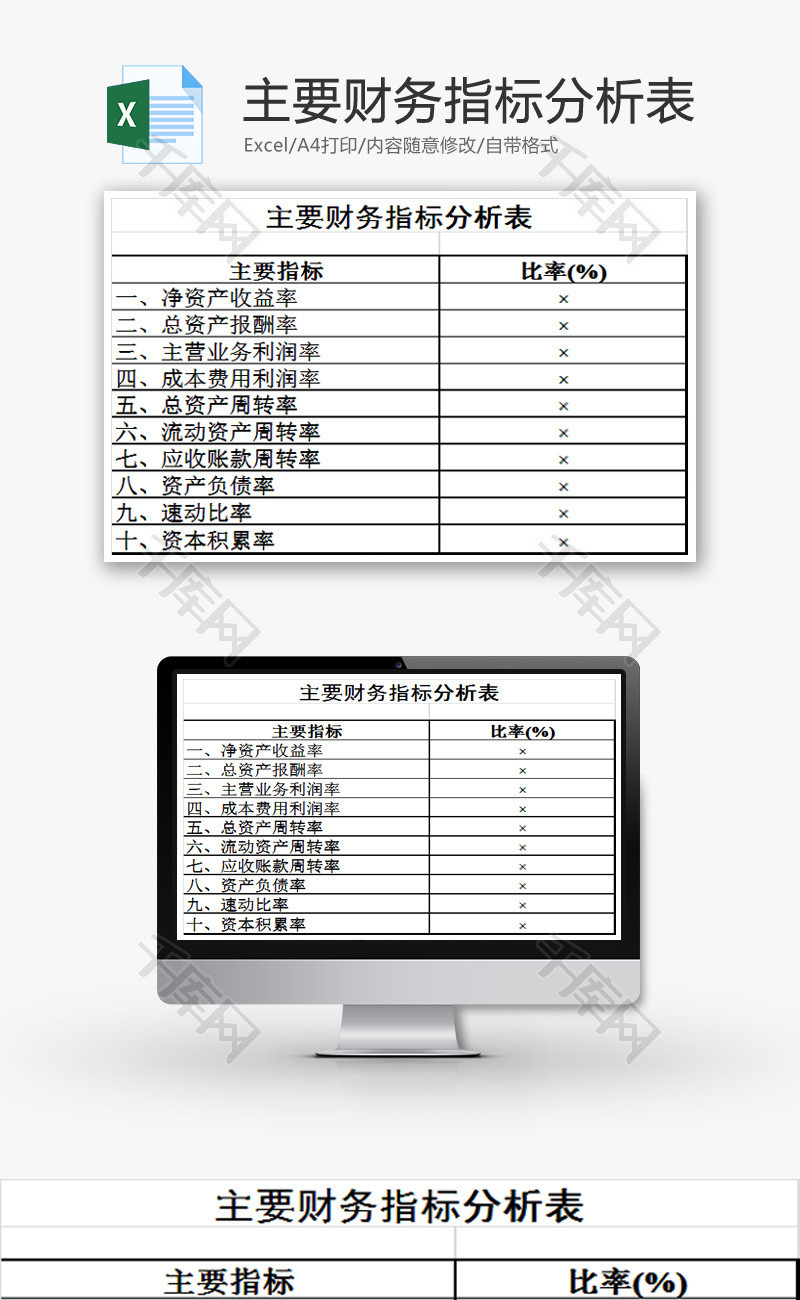 主要财务指标分析表EXCEL模板