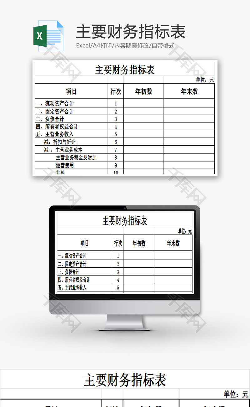 主要财务指标表EXCEL模板