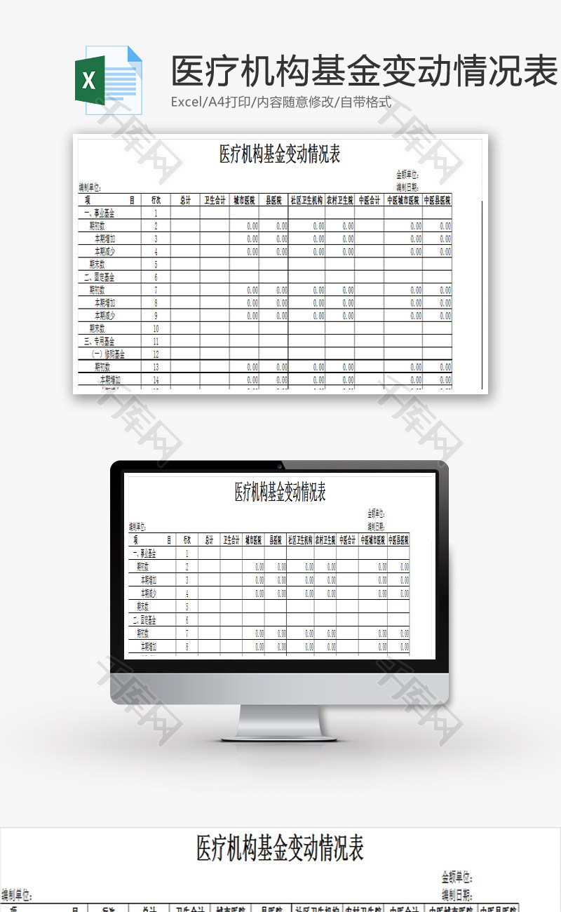医疗机构基金变动情况表EXCEL模板