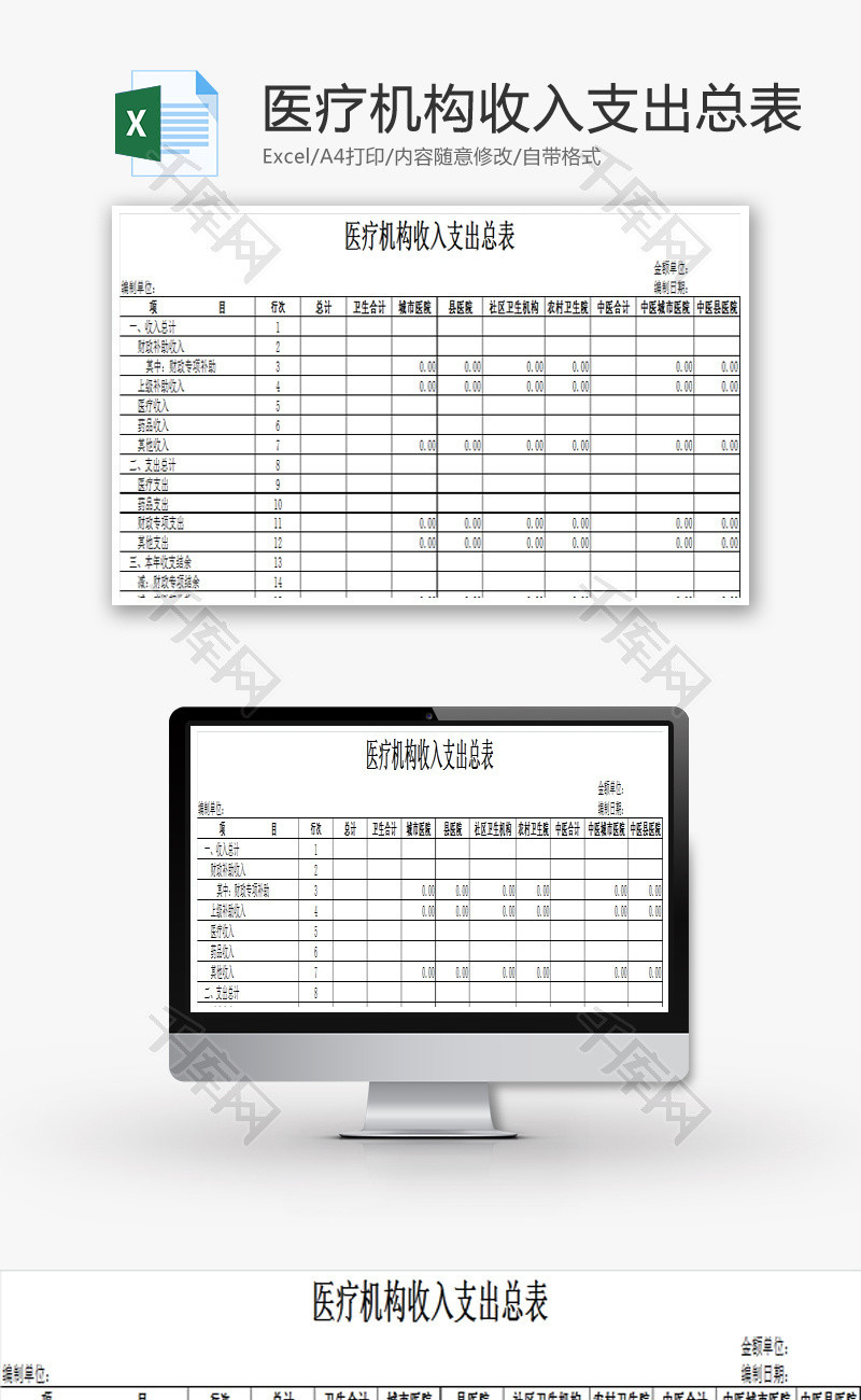 医疗机构收入支出总表EXCEL模板
