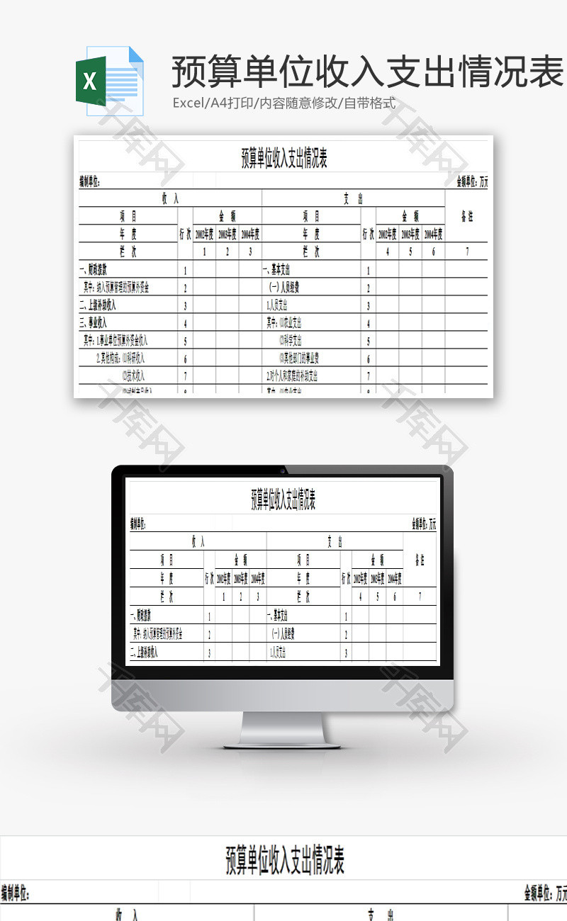 预算单位收入支出情况表EXCEL模板