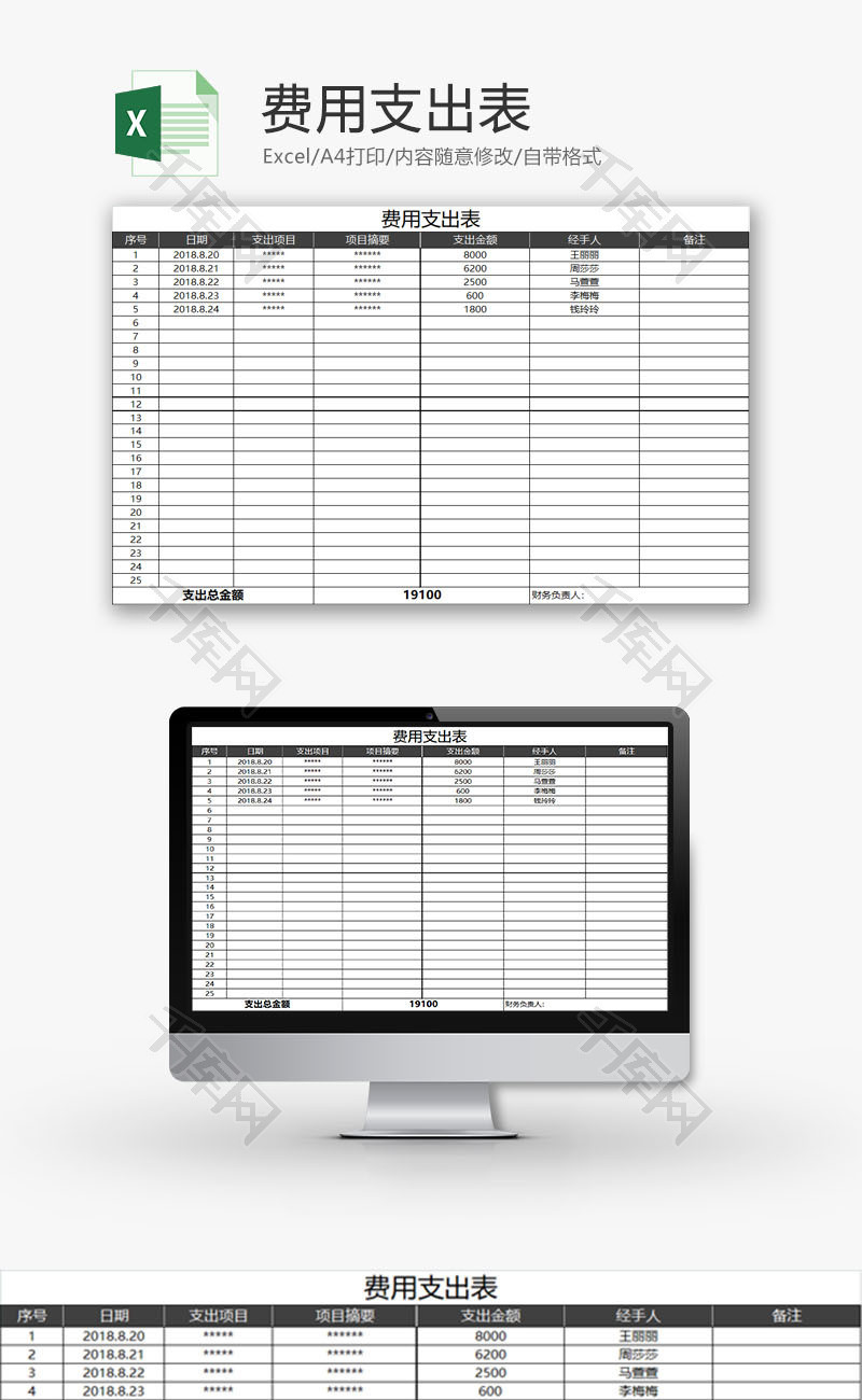 财务报表费用支出表Excel模板