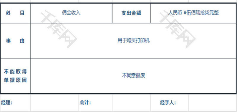 日常办公支出证明单Excel模板