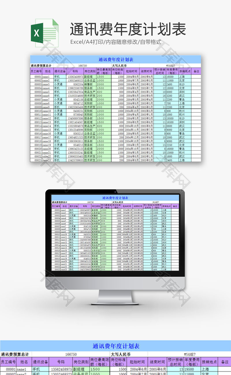 生活休闲通讯费年度计划表Excel模板