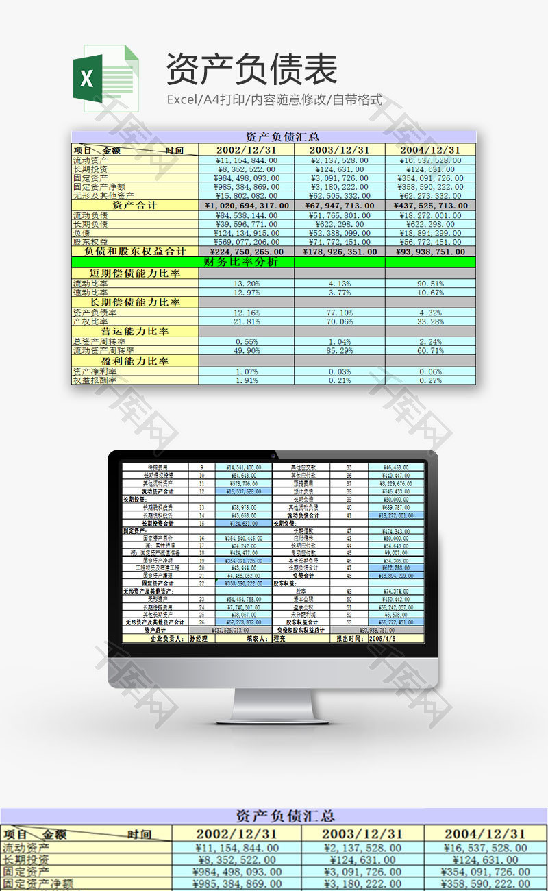 财务报表资产负债总表Excel模板