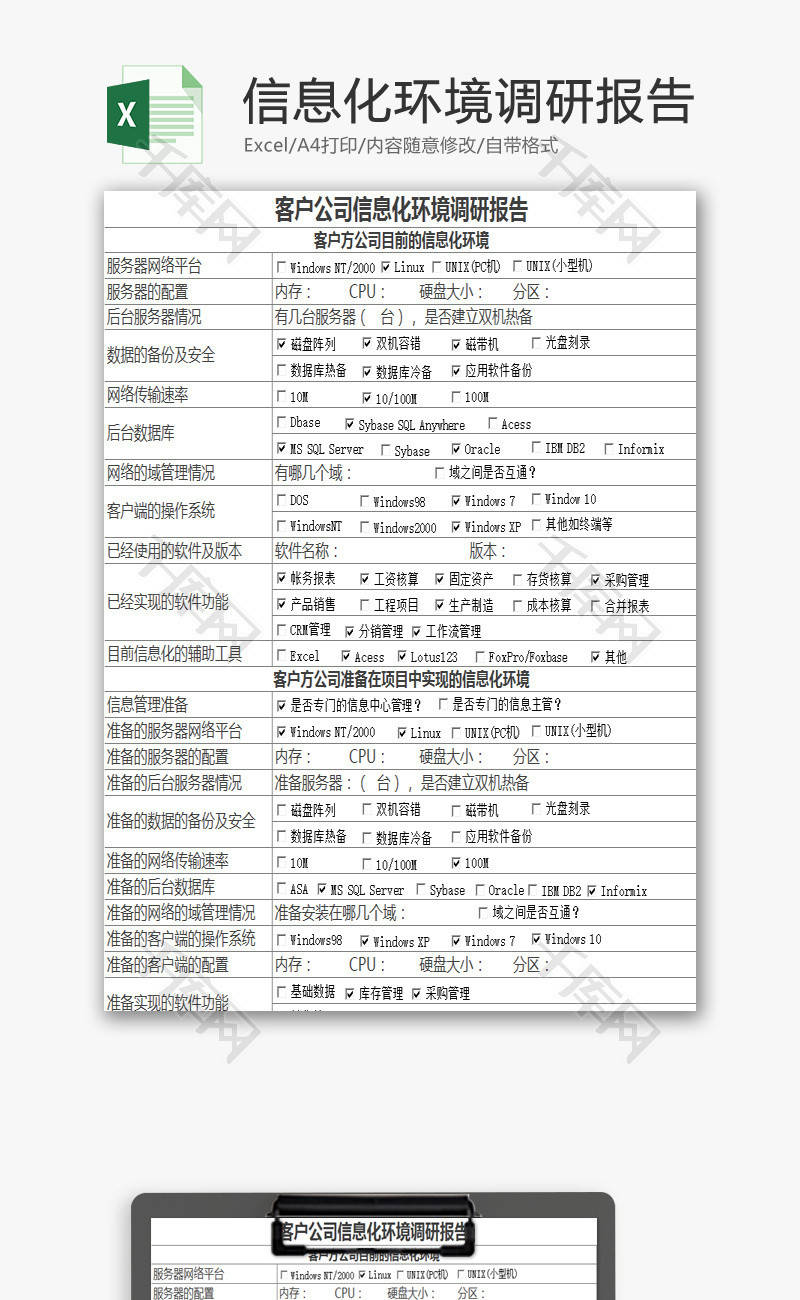 信息化环境调研报告EXCEL模板