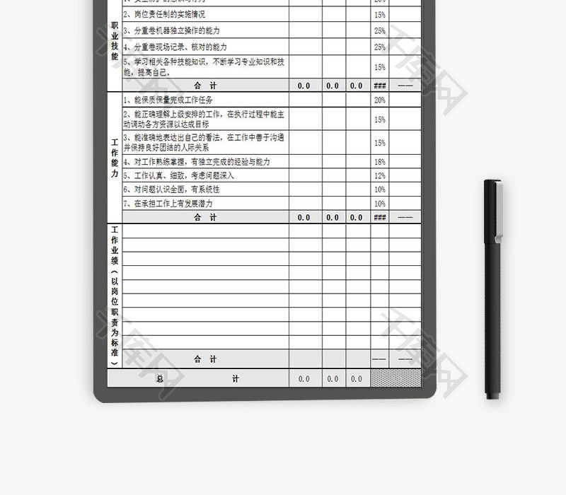 行政管理员工绩效KPI考核Excel模板