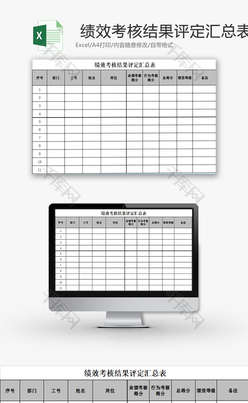 行政管理绩效考核结果评定Excel模板