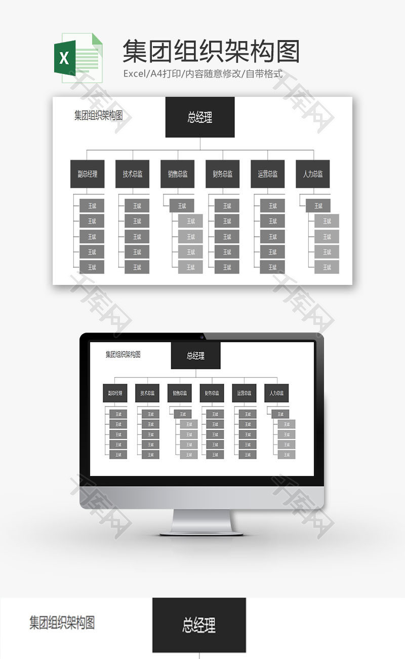 日常办公集团组织架构图表Excel模板