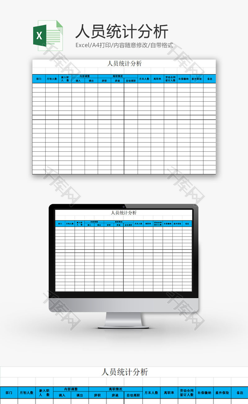 人力资源人员统计分析Excel模板