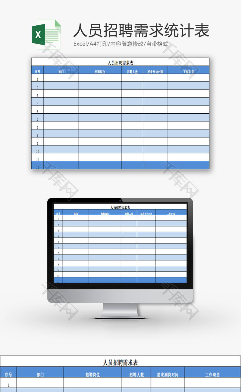 人力资源人员招聘需求统计表Excel模板