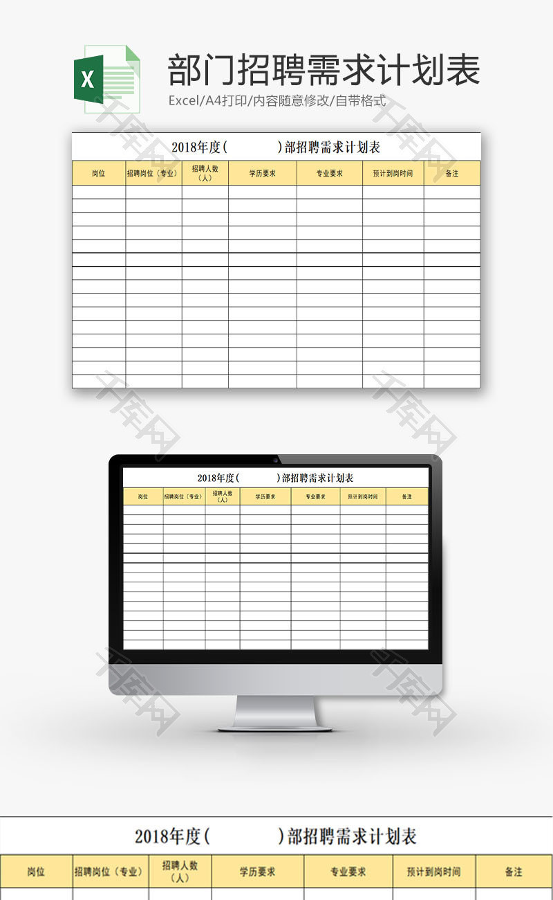 人力资源部门招聘需求计划表Excel模板