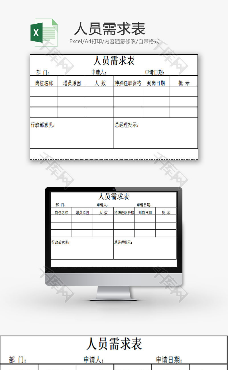 人力资源人员需求表Excel模板