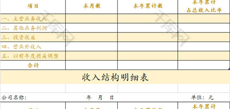 收入结构明细表Excel模板