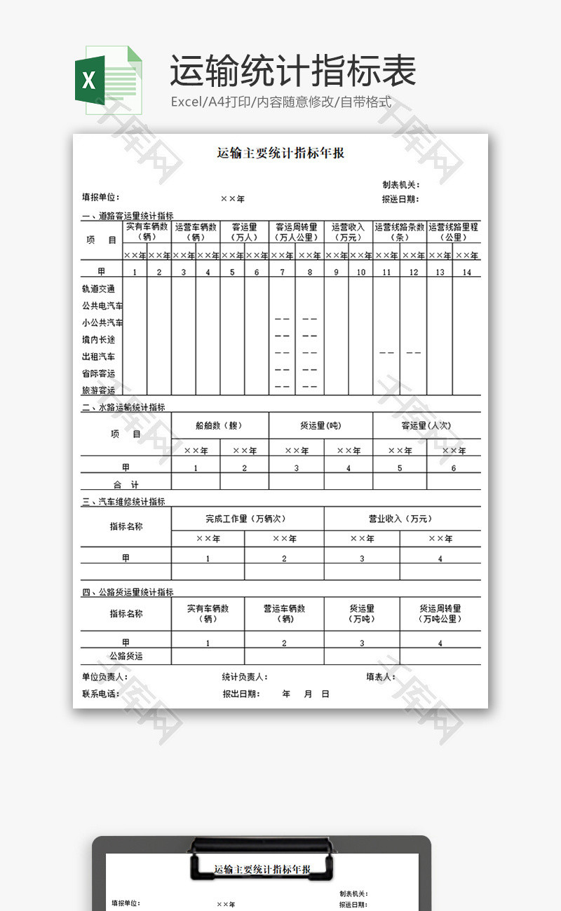 运输统计指标表Excel模板