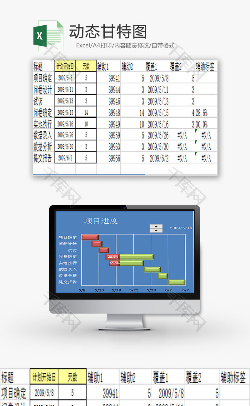 日常办公动态甘特图Excel模板