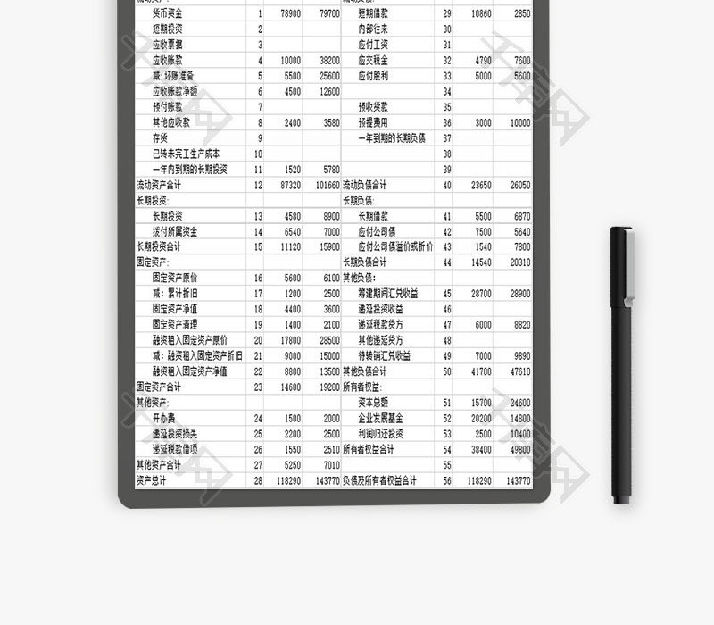 财务报表企业资产负债表Excel模板