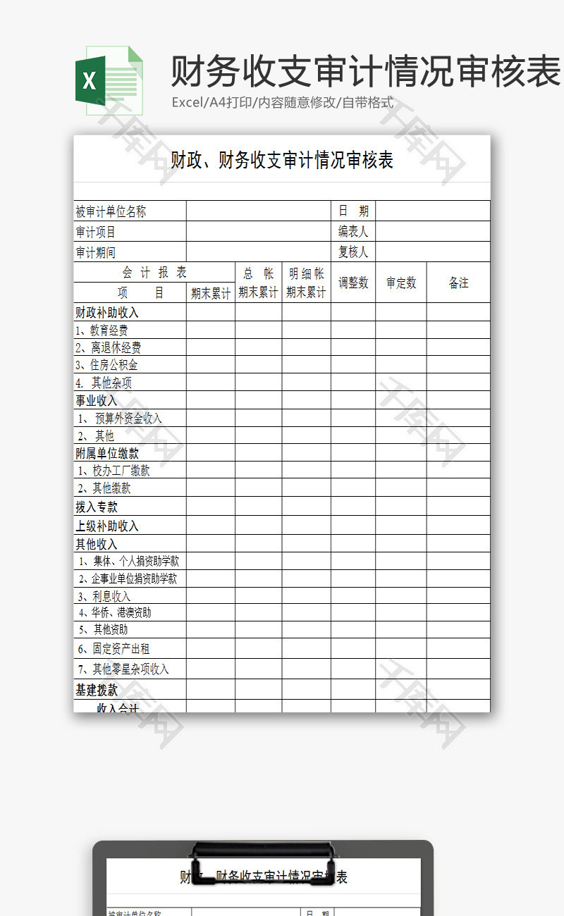 财务收支审计情况审核表EXCEL模板