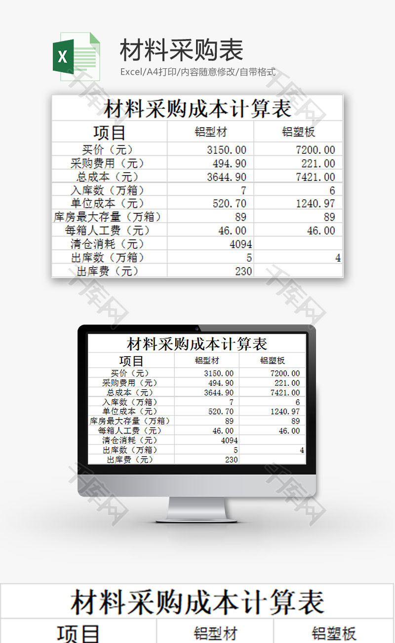 行政管理材料采购表Excel模板