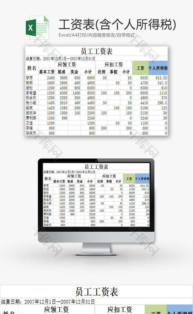 行政管理工资表Excel模板