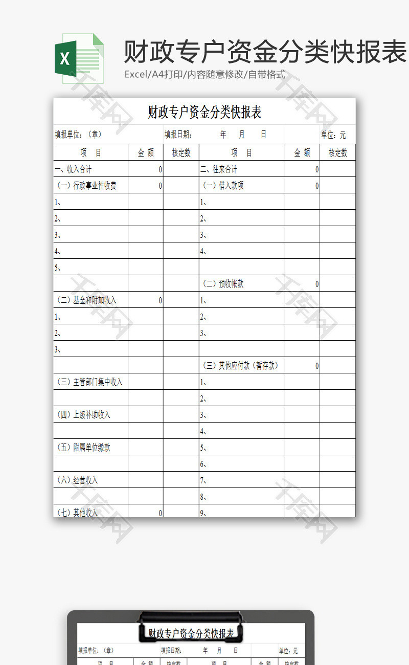 财政专户资金快报表Excel模板