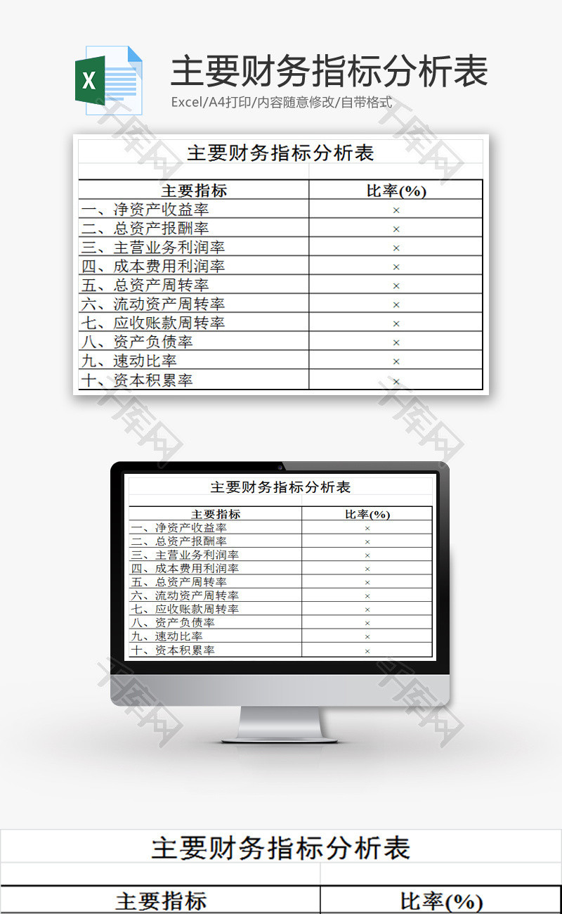 主要财务指标分析表EXCEL模板