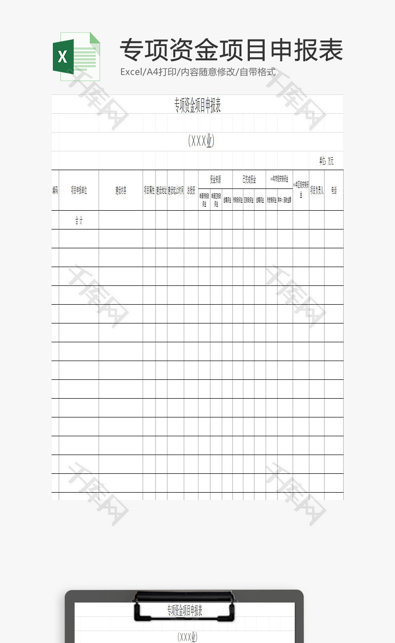 专项资金项目申报表EXCEL模板