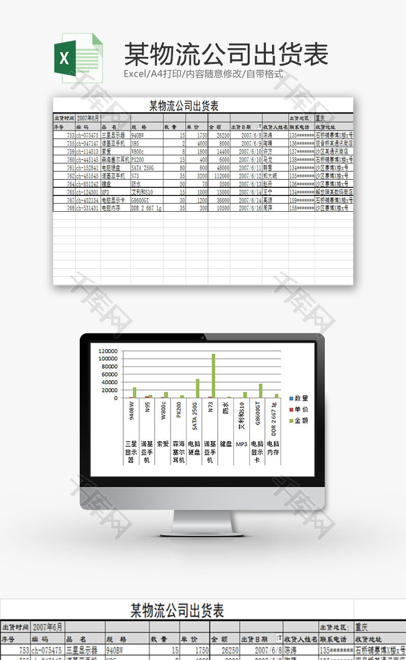 行政管理物流公司出货表Excel模板