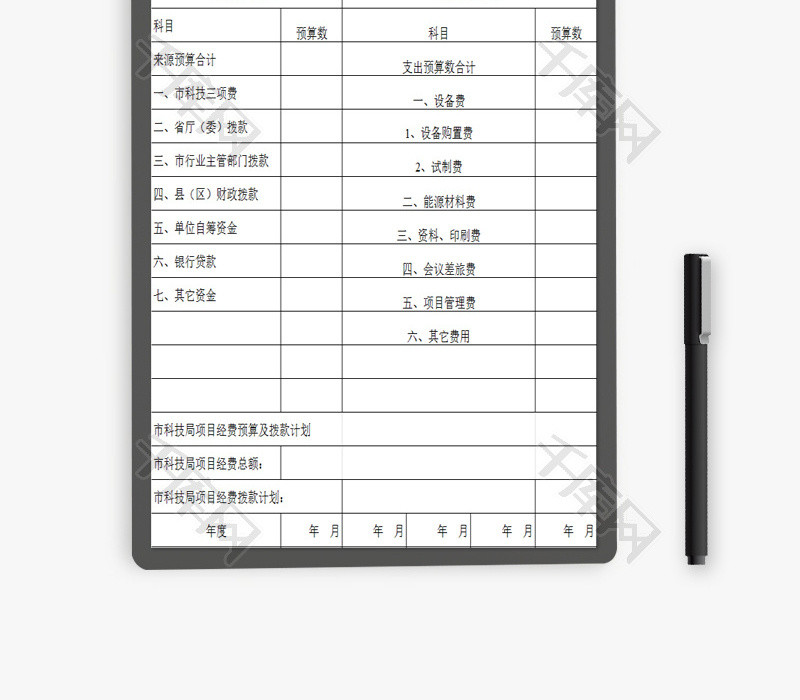 项目经费预算及拨款计划EXCEL模板