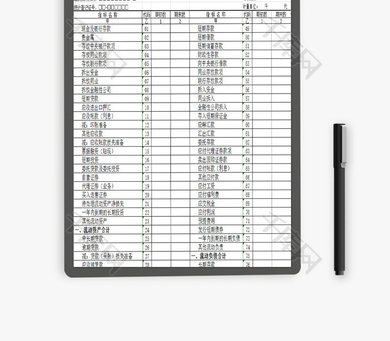 金融机构资产负债表EXCEL模板