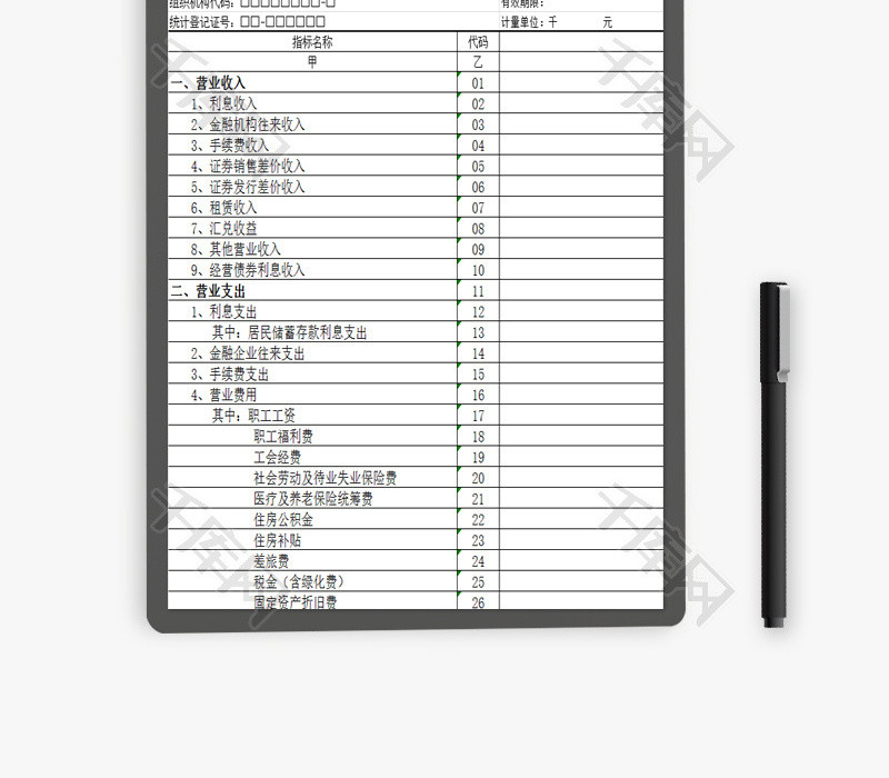 金融机构利润费用表EXCEL模板