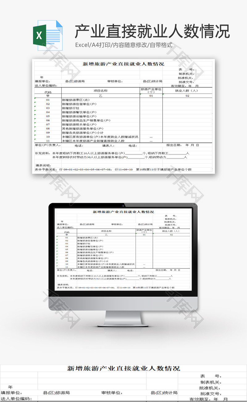 旅游产业直接就业人数情况EXCEL模板