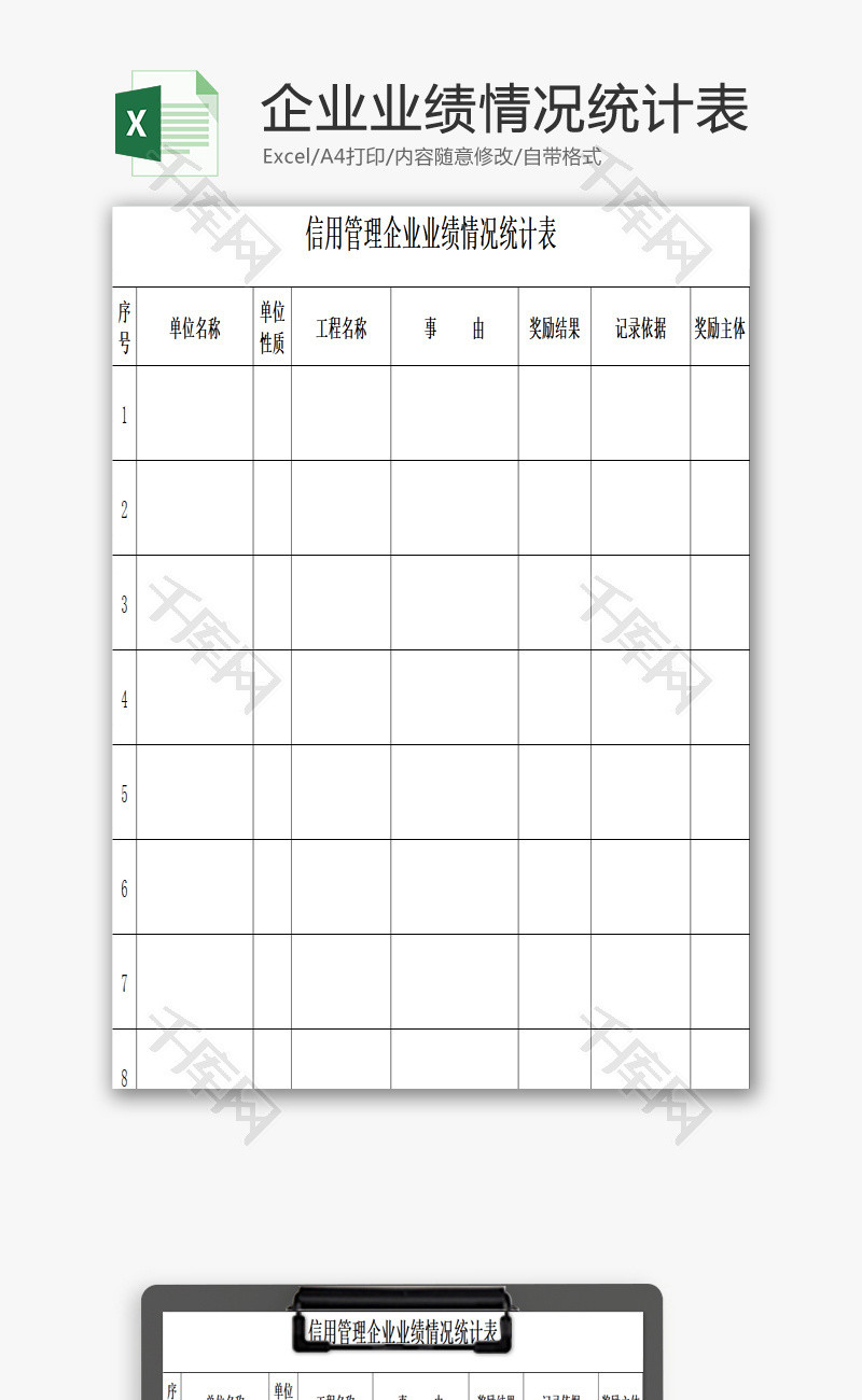 信用管理企业业绩情况统计表EXCEL模板