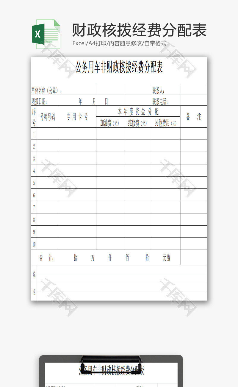 非财政核拨经费分配表EXCEL模板