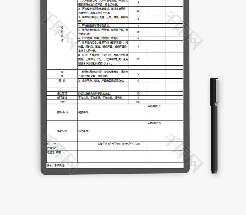 人力资源仓库员工绩效考核表Excel模板