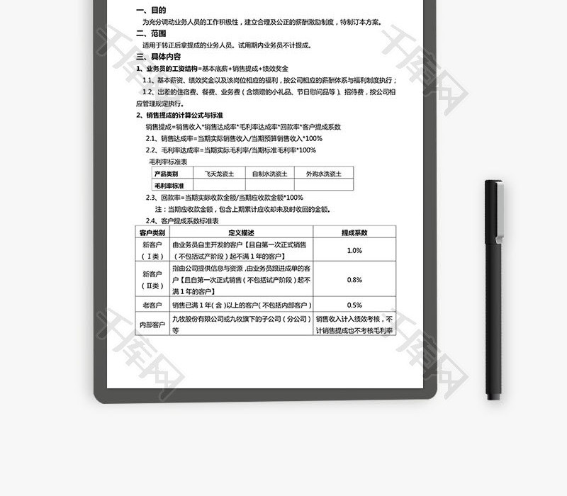 业务员销售提成方案Word文档