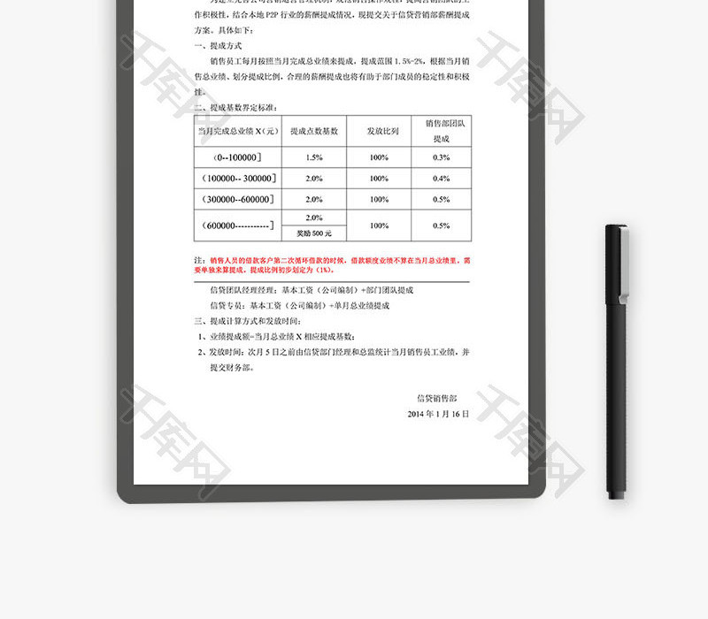 信贷销售薪酬提成方案Word文档