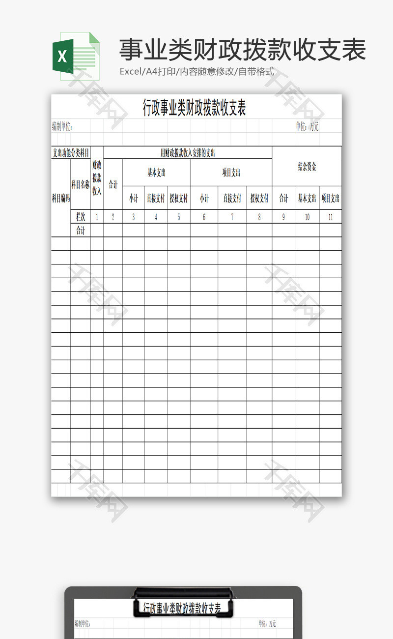 行政事业类财政拨款收支表EXCEL模板