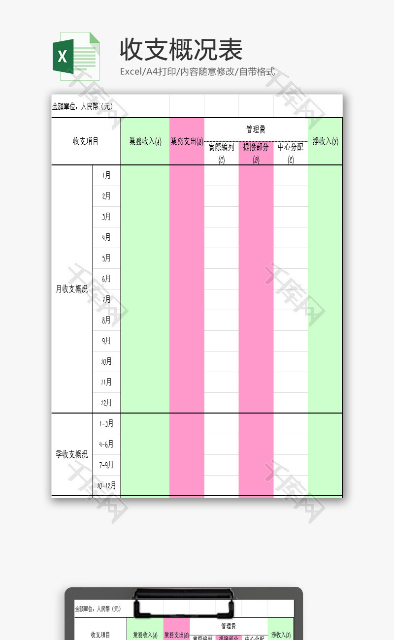 收支概况表EXCEL模板