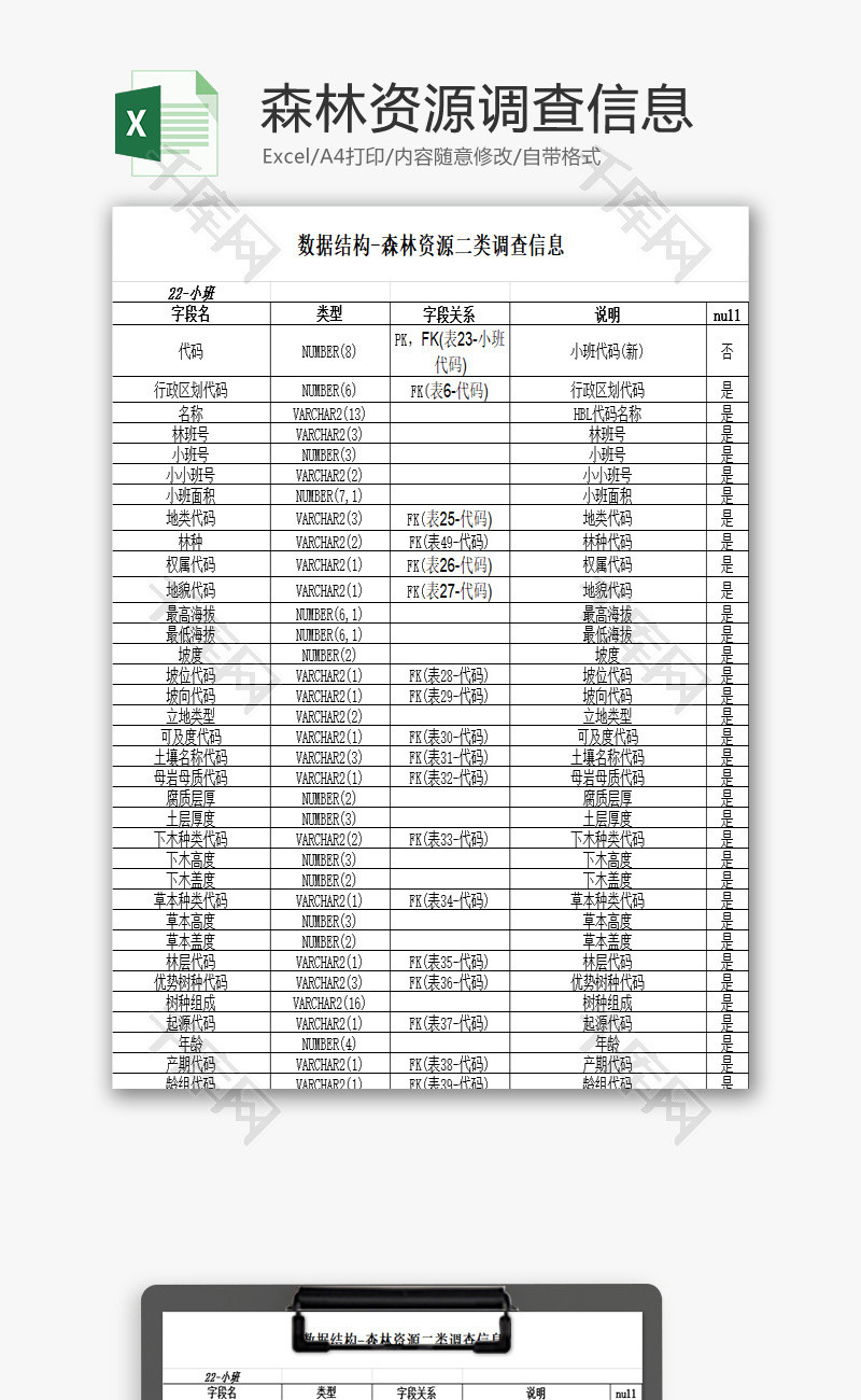 森林资源调查信息EXCEL模板