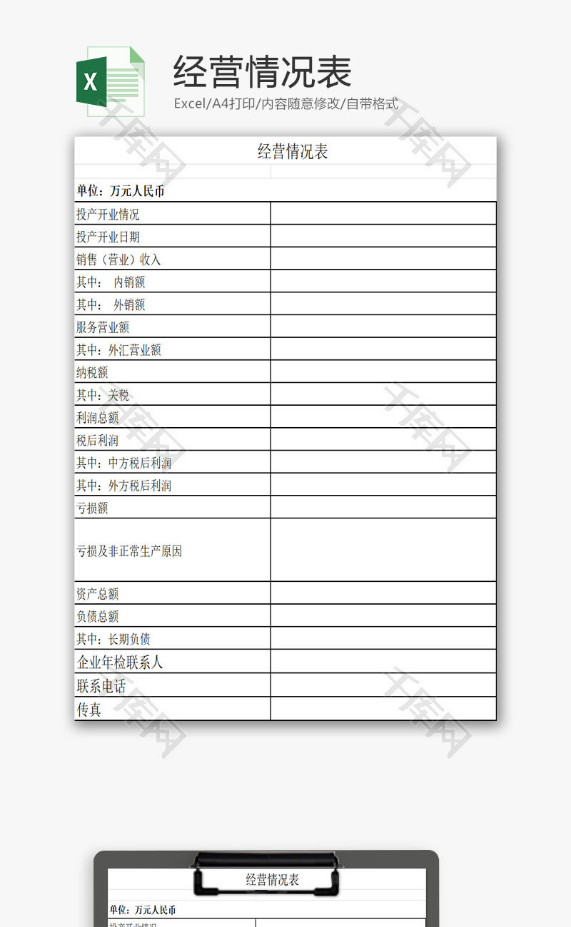 经营情况表EXCEL模板