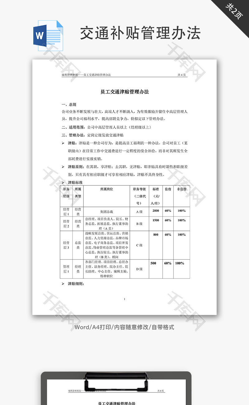 交通补贴管理办法Word文档