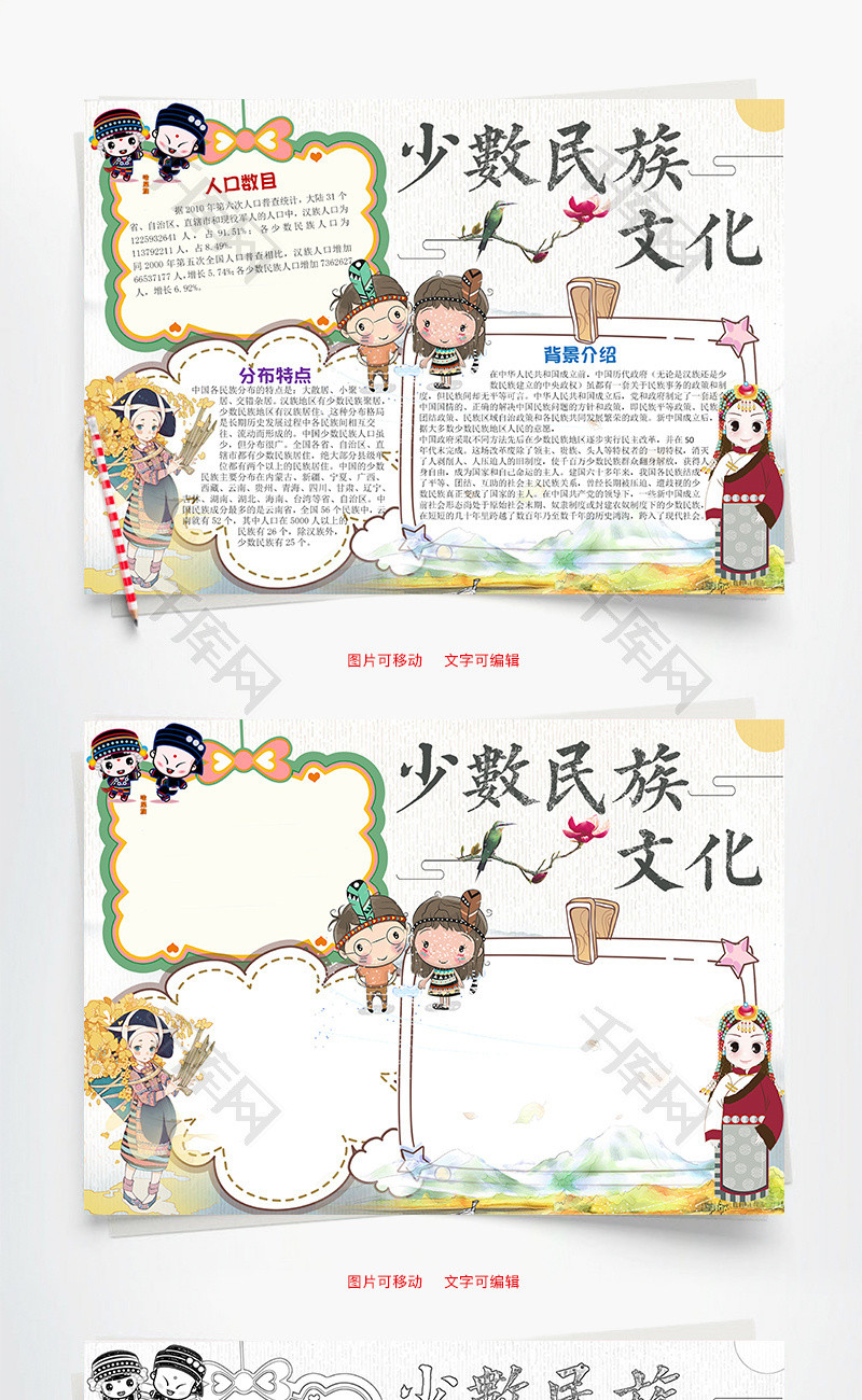 少数民族文化word小报手抄报模板