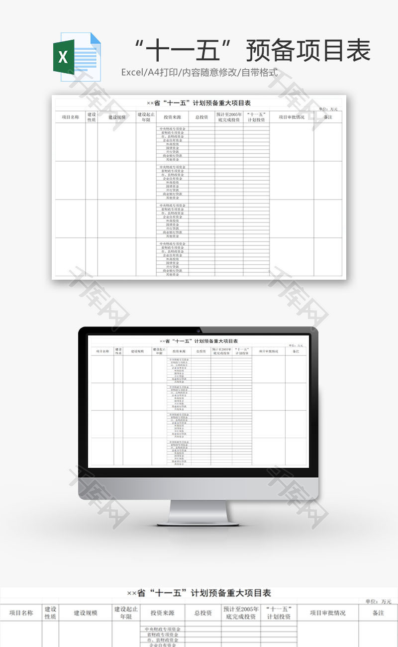 计划预备重大项目表EXCEL模板
