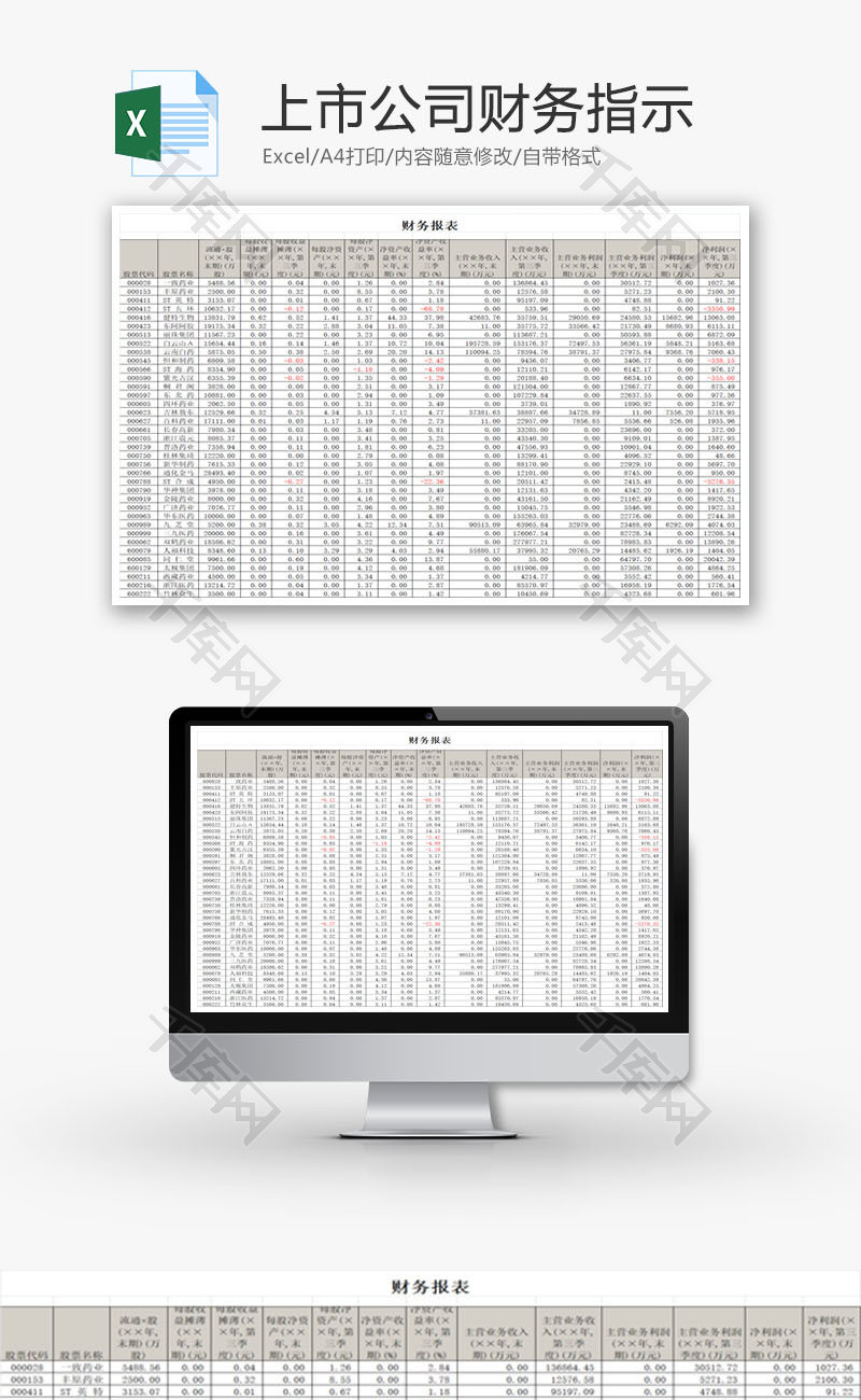 上市公司财务指示EXCEL模板